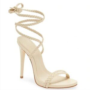 Schutz Cream/Egg Shell Jada Braided Ankle Tie Sandal Heels - Size 7.5B